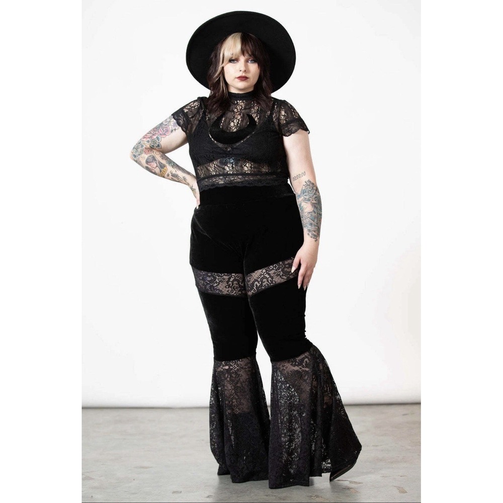 KILL STAR Solstice Velvet Flare Bell Bottom Lace Gothic Witch Soft Stretch Comfy
